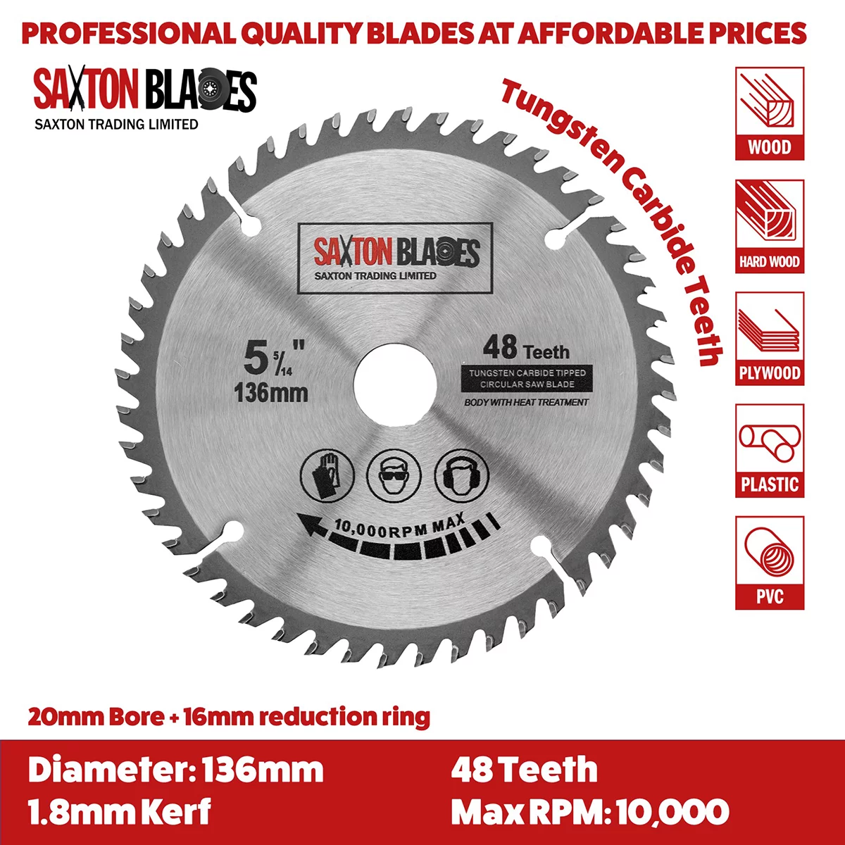 TCT Circular Blade 136mm x 48T Saxton Blades