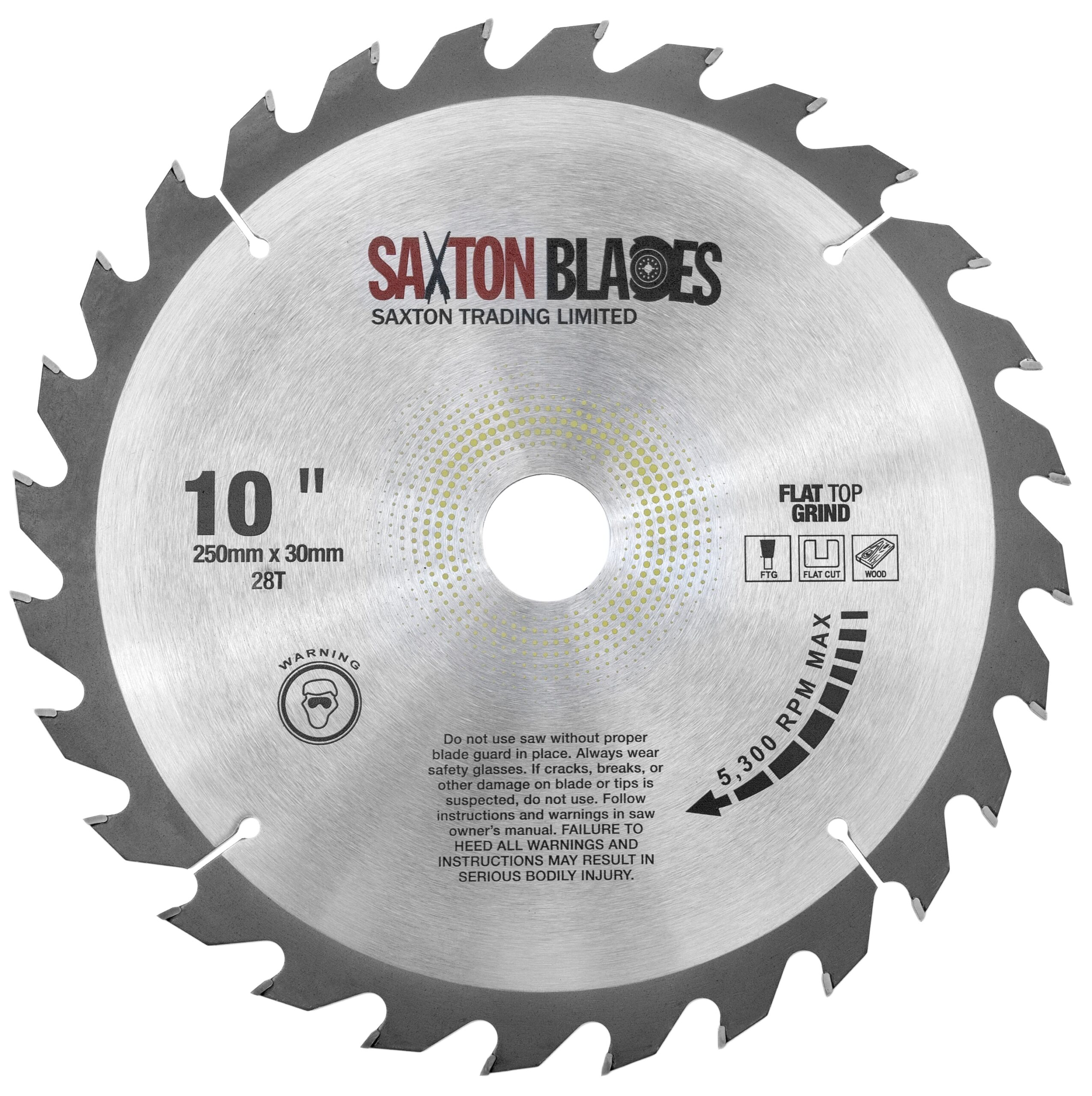 Flat Top Grind TCT Circular Saw Blade 250mm x 28T x 30mm Bore | Saxton ...